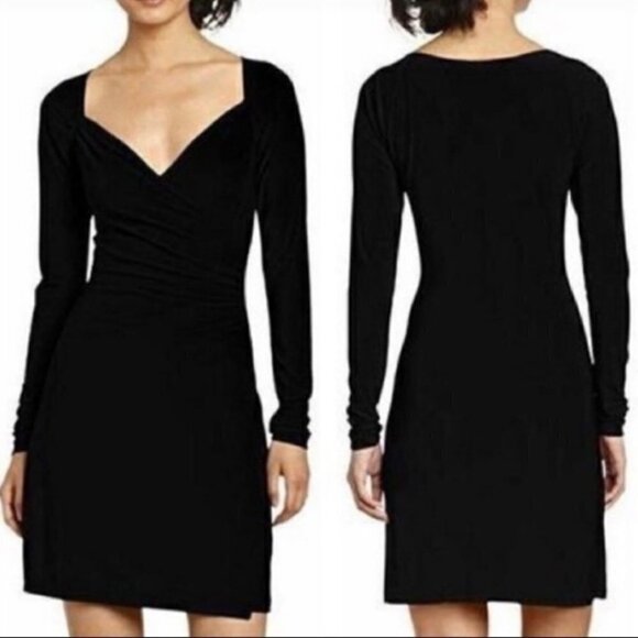 Norma Kamali Womens Black Stretch Long Sleeve Wrap Tie Midi Dress Size XL - Picture 1 of 8